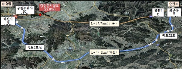 강진분기점교 거더 거치에 따를 남해선 전면차단 실시 계획도 = 한국도로공사 제공